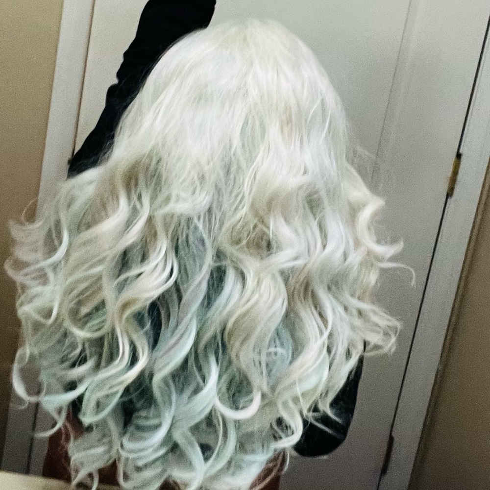 Hair wig 100% natural-blonde green effect color, NEW